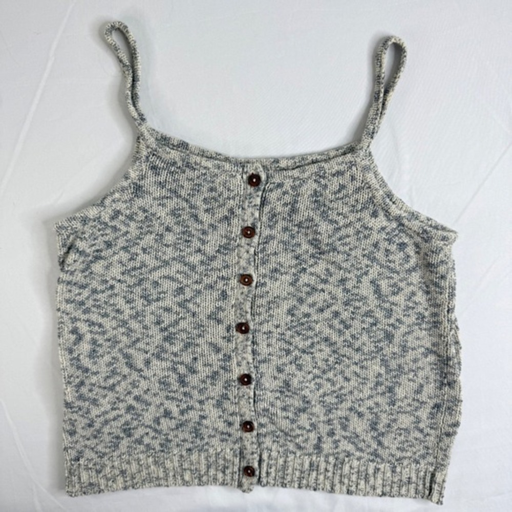 Madewell Womens Blue White Marled Knit Button Front Cami Tank Top Size M Cotton